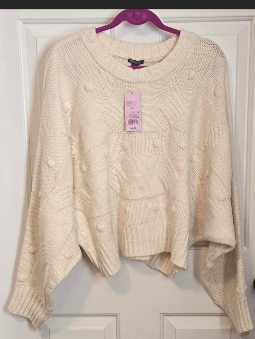 Wild Fable Cream Cable Knit Crewneck Sweater With Dolman Sleeves.